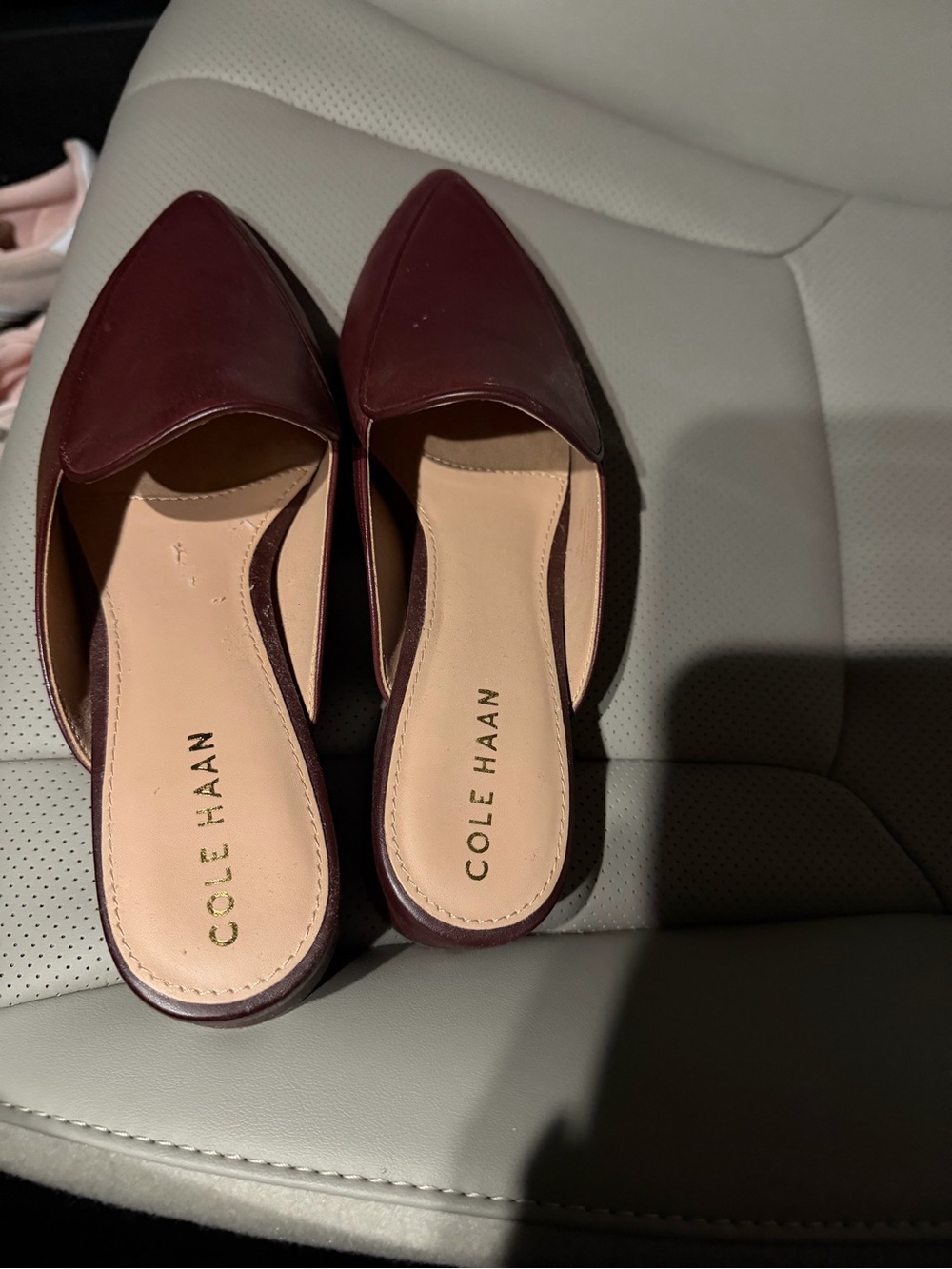 Cole Haan Women's Wine Leather Pointed-Toe Slip-On Mules